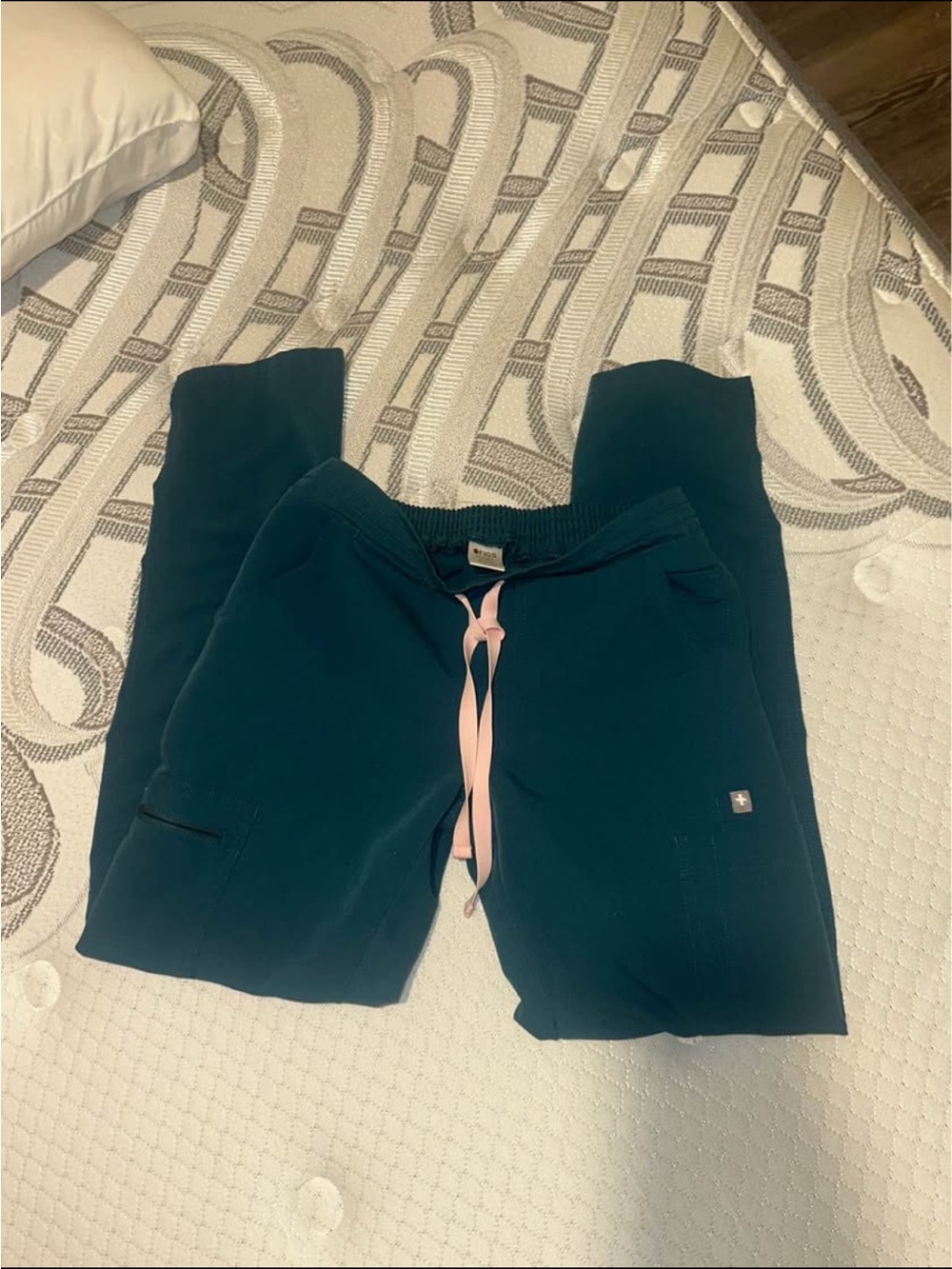 Figs Teal Jogger Pants with Pink Drawstring